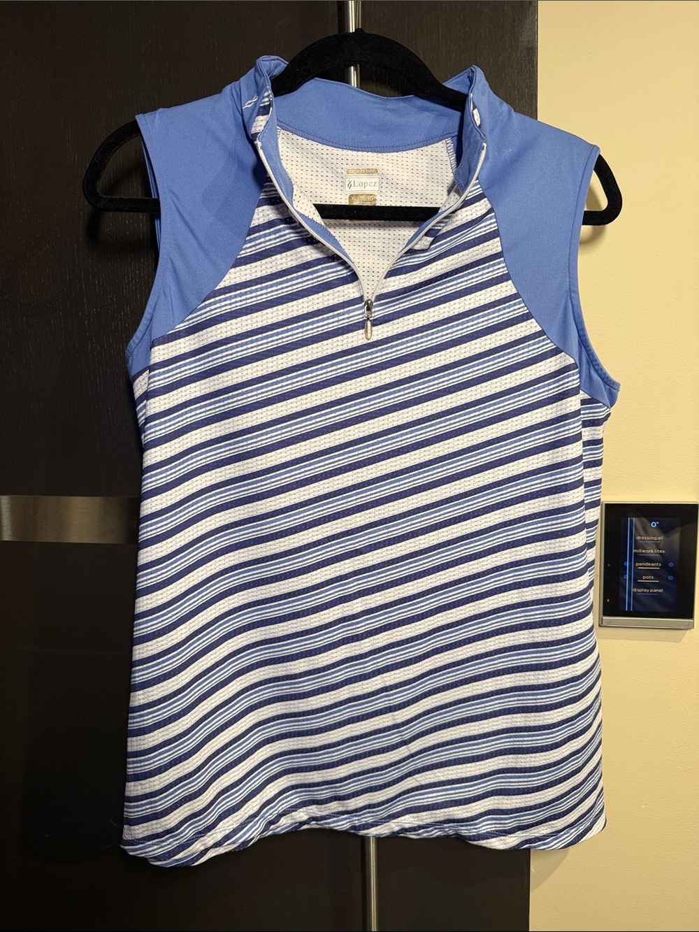 Nancy Lopez Golf Apparel Blue Striped Zip Mock Neck Sleeveless Tee